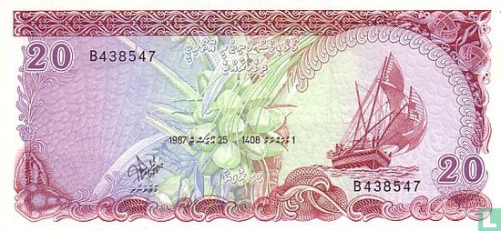 Malediven 20 Rufiyaa 1987 - Afbeelding 1