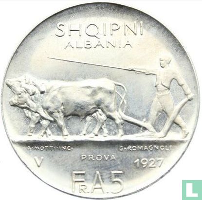 Albanië 5 franga ari 1927 - Afbeelding 1
