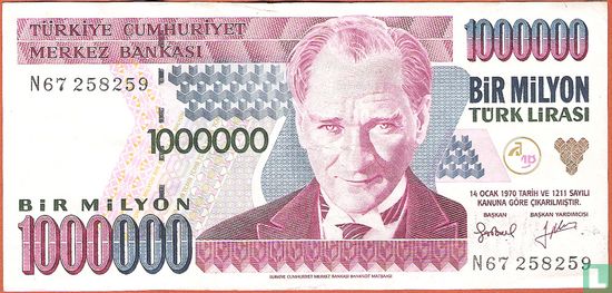 Türkei 1 Million Lira (Präfix A bis L) - Bild 1