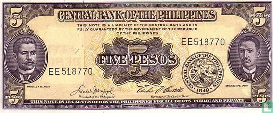Philippines 5 Pesos (Macapagal & Castillo) - Image 1