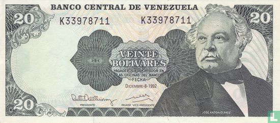 Venezuela 20 Bolívares 1992 - Image 1