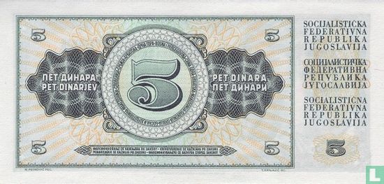 Joegoslavië 5 Dinara 1968 (P81b) - Afbeelding 2