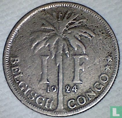 Belgian Congo 1 franc 1924 (NLD) - Image 1