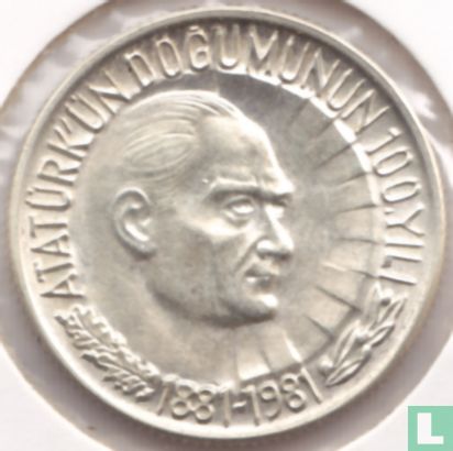 Turquie 1 lira 1981 (argent) "100th anniversary Birth of Atatürk" - Image 1