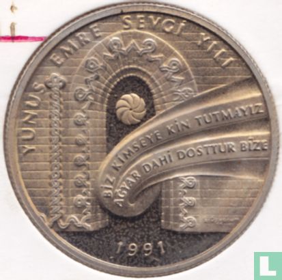 Turkije 5000 lira 1991 (PROOF - muntslag) "Yunus Emre sevgi yili" - Afbeelding 1