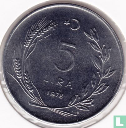 Turkey 5 lira 1978 "FAO - Agricultural progress" - Image 1