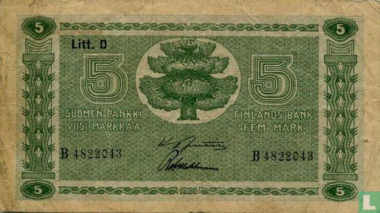 Finlande 5 Markkaa 1939 (1942-45) - Image 1