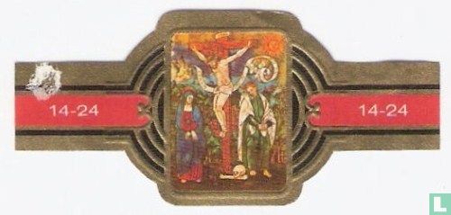 Limoges stijl, 16e eeuw. Gedenkplaat van de kruisiging met Maria en Jozef - Image 1