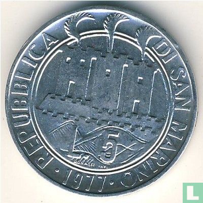 San Marino 5 lire 1977 "Clear transparency of the skies" - Afbeelding 1