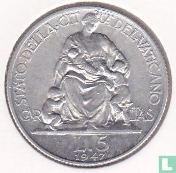 Vaticaan 5 lire 1947 - Afbeelding 1