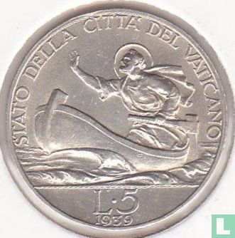 Vaticaan 5 lire 1939 - Afbeelding 1