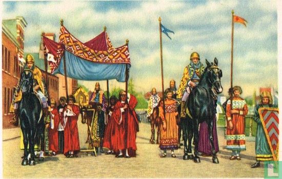Kortrijk - Processie van het Heilig-Haar. Filips van den Elzas en de Kruisridders brengen de relikwie