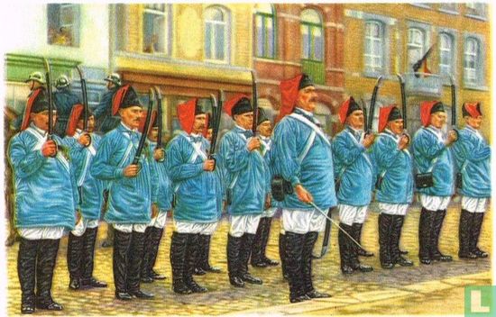 Thuin - De groep der strijders van 1830 in de "marsch" van den Heiligen Rochus