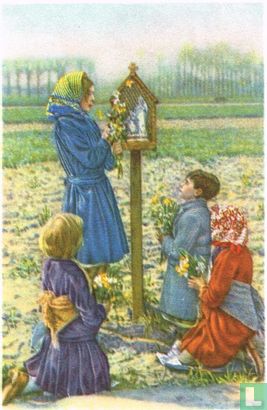 Teralfene - De bedevaart der Maria-Boodschap (Kinderen versieren de kapellekens met bloemen)