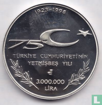 Turquie 3.000.000 lira 1998 (BE) "75th anniversary Republic of Turkey - Atatürk with children" - Image 1