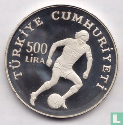 Turkey 500 lira 1982 (PROOF - type 1 - medal alignment) "Football World Cup in Spain" - Image 2