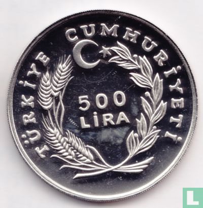 Turquie 500 lira 1984 (BE - argent - sans marque d'atelier) "FAO - World Fisheries Conference" - Image 2