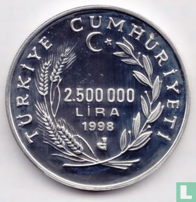 Turkije 2.500.000 lira 1998 (PROOF - type 2) "75 years Lausanne peace treaty" - Afbeelding 1