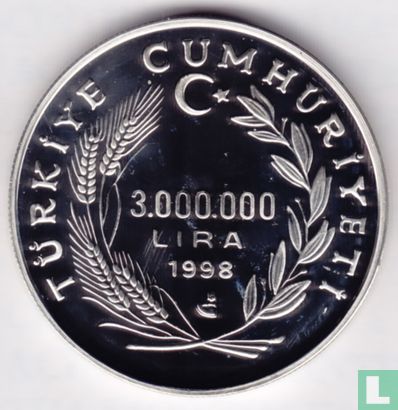 Turkije 3.000.000 lira 1998 (PROOF - type 2) "2000 Summer Olympics in Sydney" - Afbeelding 1