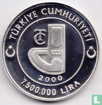Turkije 7.500.000 lira 2000 (PROOF) "Ephesus Celsius Library" - Afbeelding 1