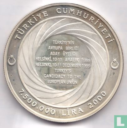 Turkey 7.500.000 lira 2000 (PROOF - coin alignment) "Turkish European Union candidacy" - Image 1
