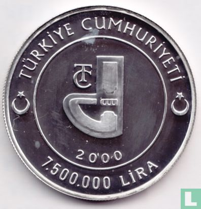 Turkije 7.500.000 lira 2000 (PROOF) "President Clinton's visit to Turkey" - Afbeelding 1