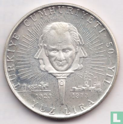 Turkey 100 lira 1973 (PROOFLIKE) "50th anniversary of Republic" - Image 1