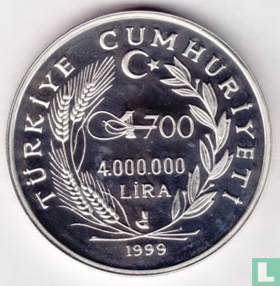 Turkije 4.000.000 lira 1999 (PROOF) "700 years of Ottoman Empire - Osman Gazi" - Afbeelding 1