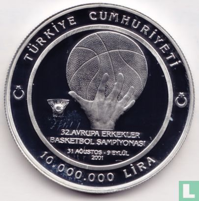 Turkije 10.000.000 lira 2001 (PROOF) "Men's European Basketball Championship in Turkey" - Afbeelding 1