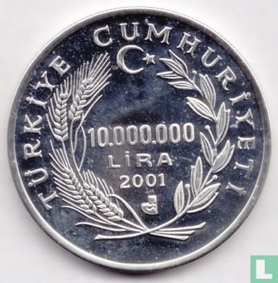 Turkije 10.000.000 lira 2001 (PROOF - type 2) "European pond turtle" - Afbeelding 1