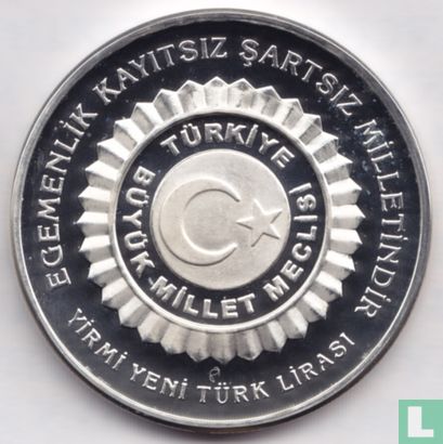 Turkey 20 yeni türk lirasi 2005 (PROOF) "85th Anniversary of Turkish Republic" - Image 1