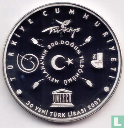 Turquie 30 yeni türk lirasi 2007 (BE) "800 Years Mevlana nr.1 - Derwish pattern" - Image 1