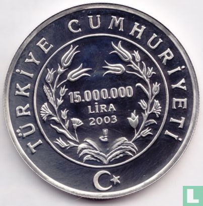 Turkey 15.000.000 lira 2003 (PROOF) "100th anniversary Birth of Süreya Agaoglu" - Image 1