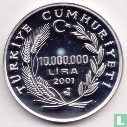 Turkije 10.000.000 lira 2001 (PROOF) "2002 Football World Cup in Korea and Japan" - Afbeelding 1