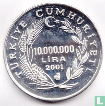 Turkije 10.000.000 lira 2001 (PROOF - type 1) "European pond turtle" - Afbeelding 1