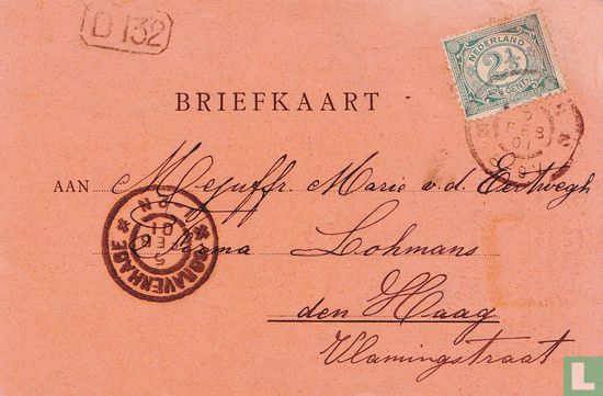 Briefkaart Huwelijk Wilhelmina / Hendrik 7 februari 1901 - Image 2