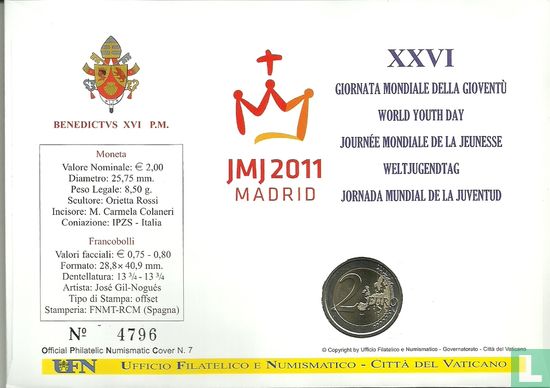 Vatican 2 euro 2011 (Numisbrief) "26th World Youth Day in Madrid" - Image 2