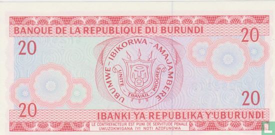 Burundi 20 Francs 1991 - Afbeelding 2