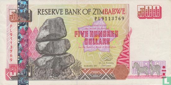 Zimbabwe 500 Dollars 2001 (P10) - Afbeelding 1