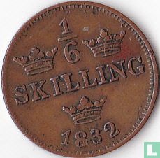 Zweden 1/6 skilling 1832 (naakte buste met parel rand) - Afbeelding 1