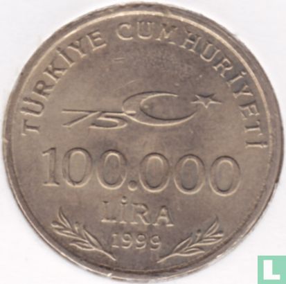 Turkije 100.000 lira 1999 "75th anniversary Republic of Turkey" - Afbeelding 1