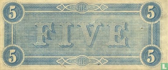Confederate States of America  5 dollars  1864 - Afbeelding 2