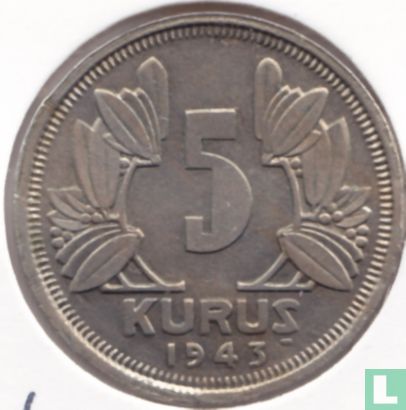 Turkije 5 kurus 1943 - Afbeelding 1