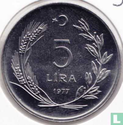Turkije 5 lira 1977  - Afbeelding 1