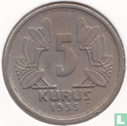Turkije 5 kurus 1935 - Afbeelding 1