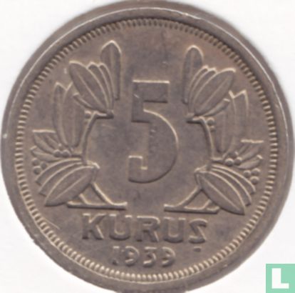 Turkije 5 kurus 1939 - Afbeelding 1