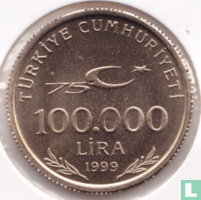 Turkije 100.000 lira 1999 (PROOF - type 2) "75th anniversary Republic of Turkey" - Afbeelding 1