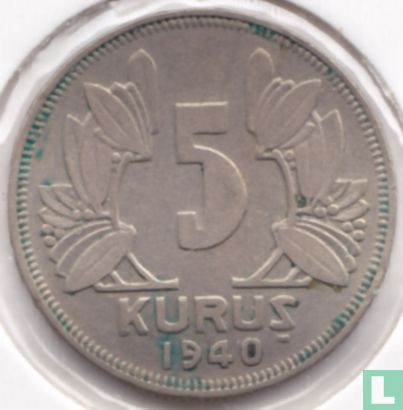 Turkije 5 kurus 1940 - Afbeelding 1