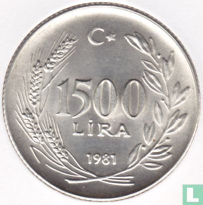 Turkey 1500 lira 1981 "FAO - World Food Day" - Image 1