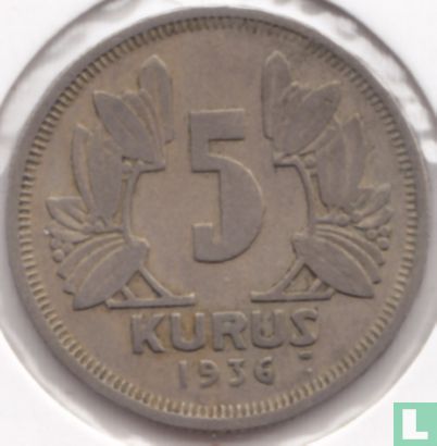 Turkey 5 kurus 1936 - Image 1
